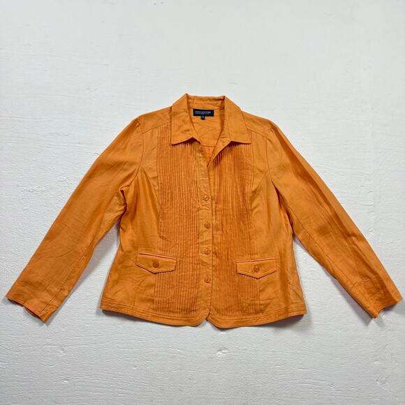 Jones New York Linen Button Front Blazer Orange Jacket, Size 14P - Picture 1 of 6